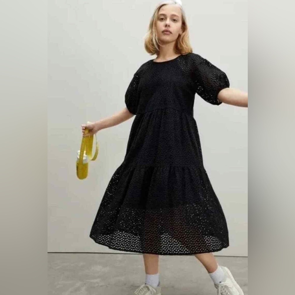 Everlane Black Tiered Smocked Midi Dress